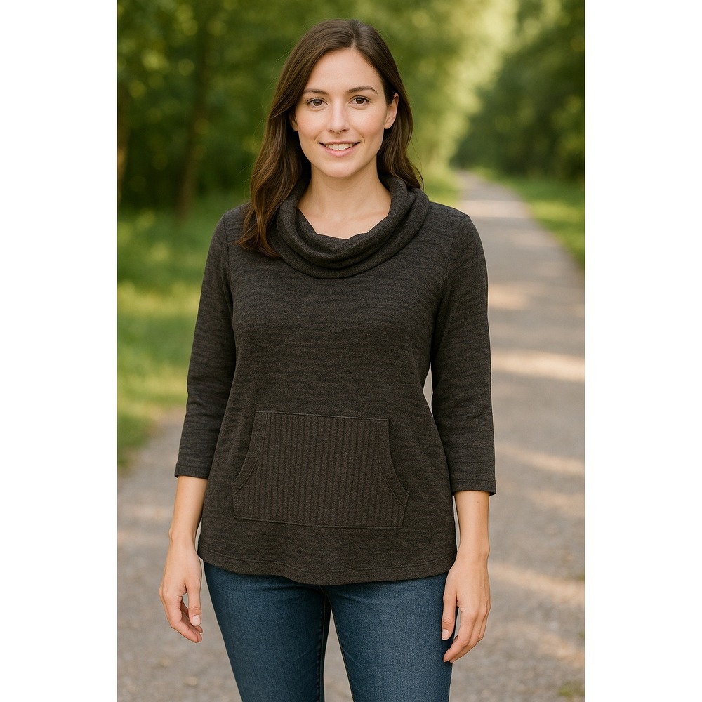 Habitat Cowl Neck Tunic Top Chocolate Brown Marled Pocket L‎ Cozy Sumptuous Knit